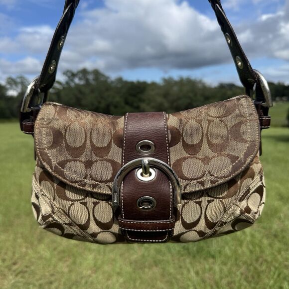 Coach 6171 Soho Signature Jacquard Flap Buckle Shoulder Brown Monogram Bag Y2K - Picture 1 of 8